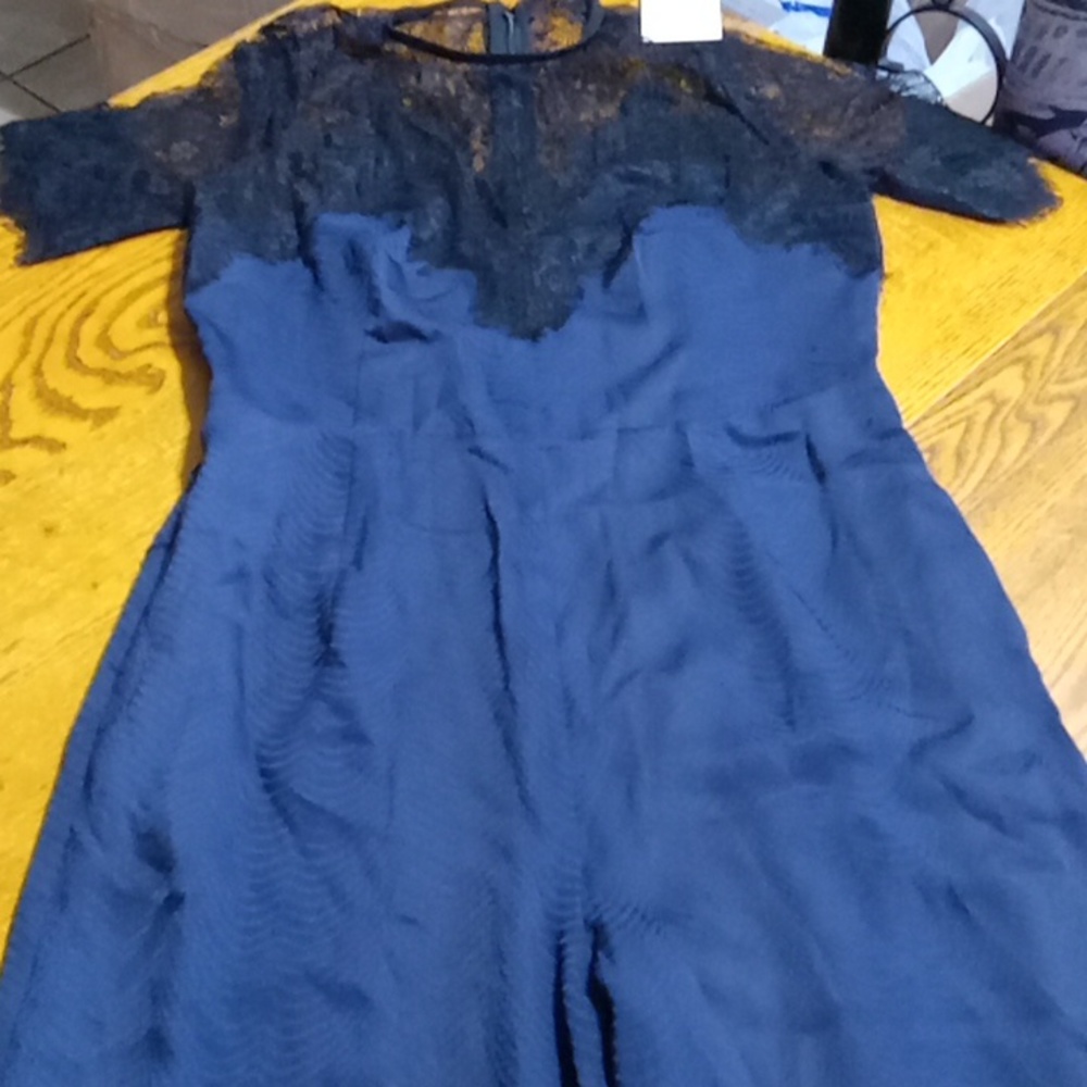 FOXIEDOX Anthropologie Womens Jumpsuit SMALL New NAVY BLUE Casual BLACK LACE